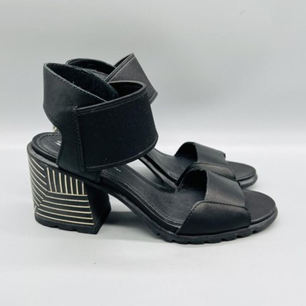 Sorel Sandals Womens 7.5 Black Leather Nadia Strappy Ankle Block Heel Shoes